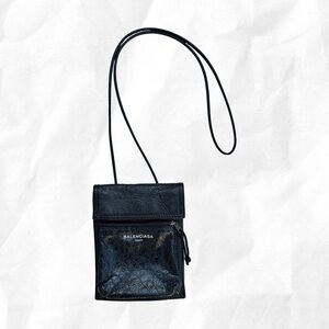 Balenciaga Men's Explorer Small Pouch Crossbody Bag Black Arena Lambskin Leather